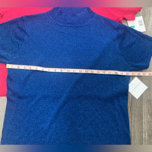 Vintage Sag Harbor Blue Sparkle Glitter Cropped Turtleneck Short Sleeve Top - Picture 5 of 10